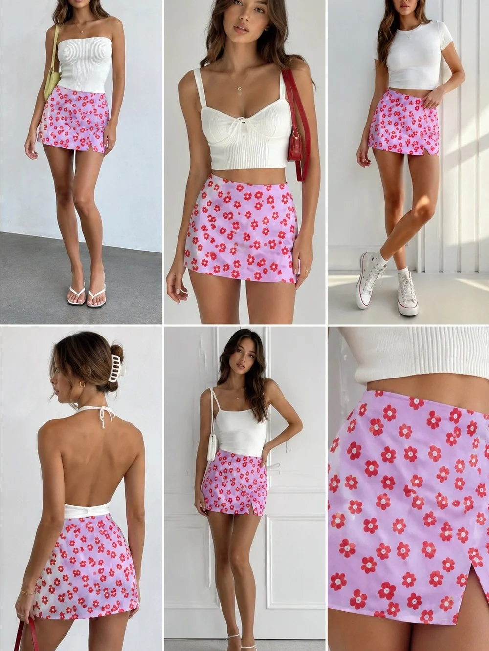 Princess Polly Pink Floral A-Line Mini Skirt‎ Y2K Low Rise Back Zip Size 4